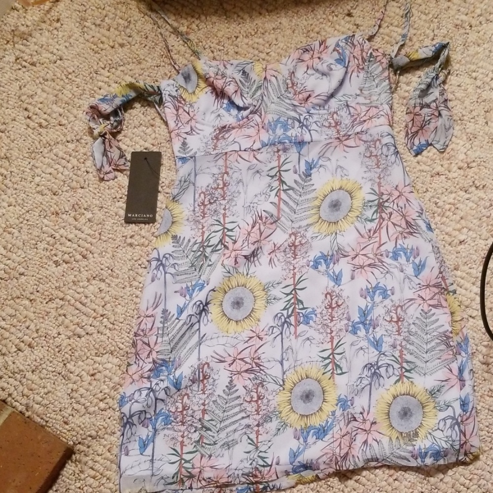 Brand New Marciano blue multicolored flower dress